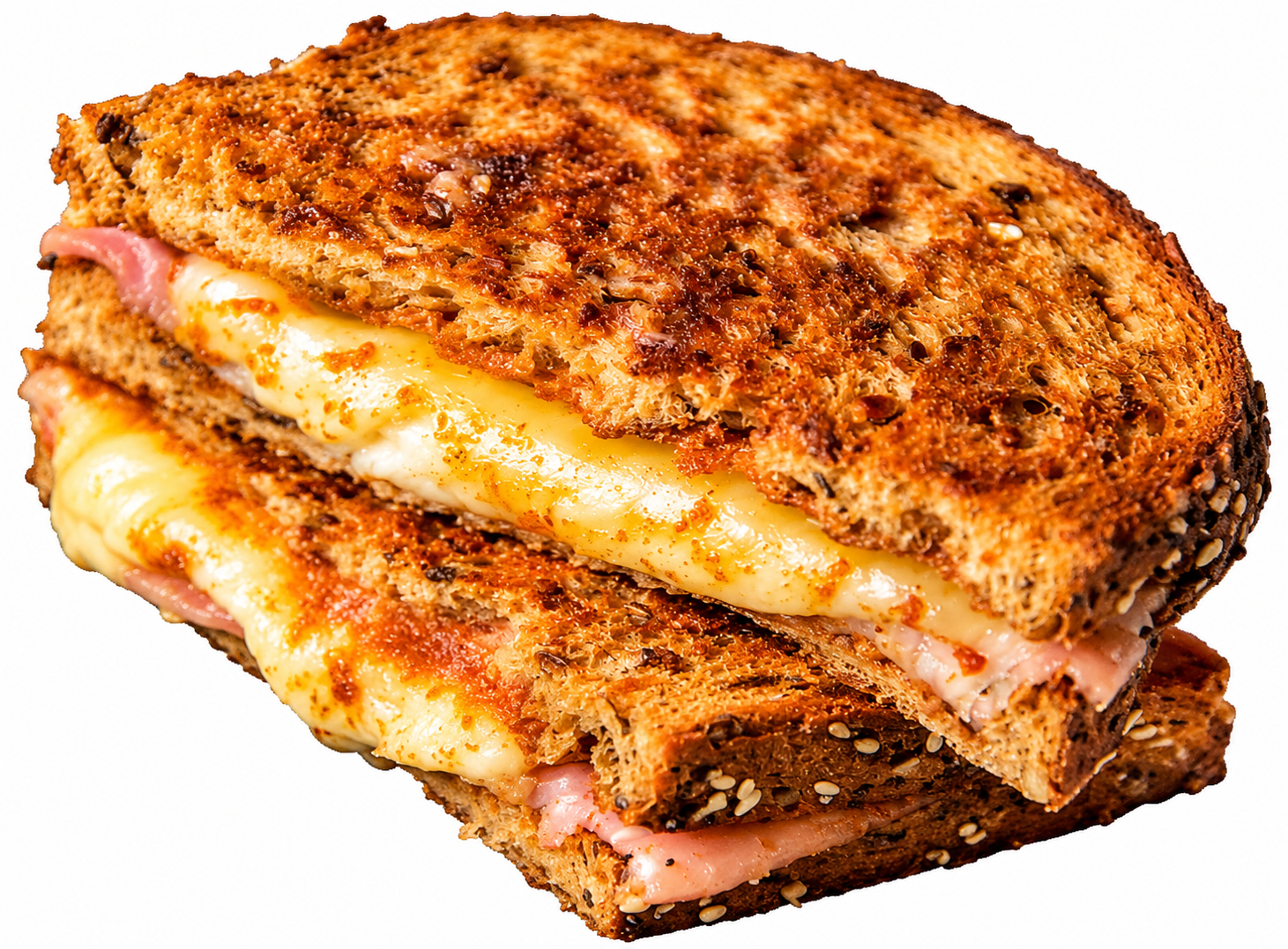 Grilled toastie with melted cheese and ham