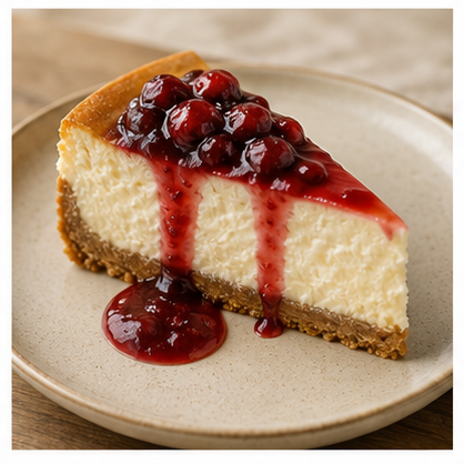 Cheesecake slice with berry topping